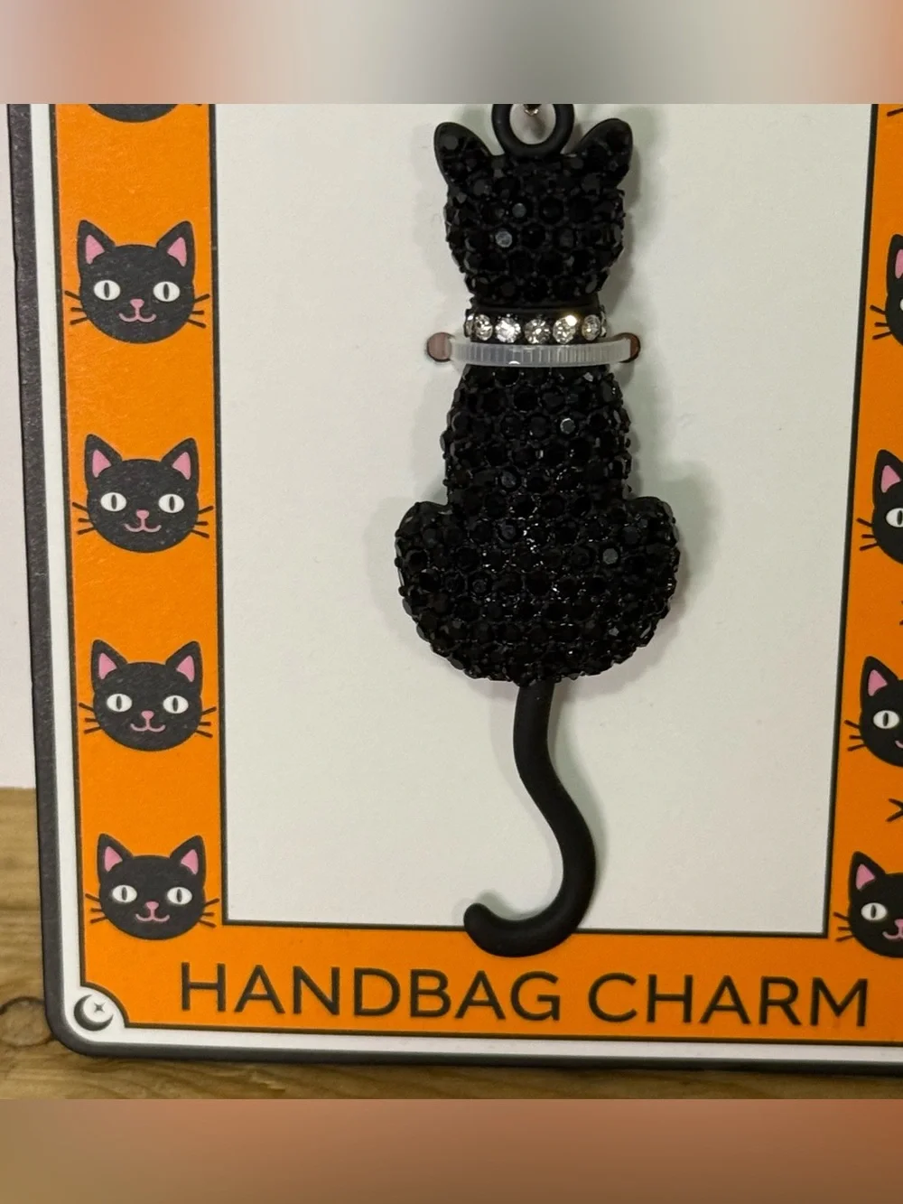 Black Cat Crystal Handbag Charm Key & Card Holder with Gold Clip